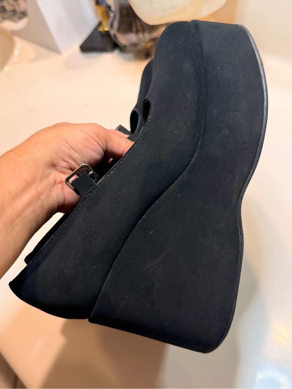 Soda Black Mary Jane Platform Wedges